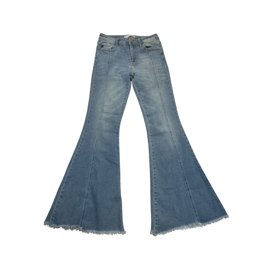Kancan Flare Jeans Women 26 Blue High Rise Front Seam Bell Bottom‎ Raw Hem